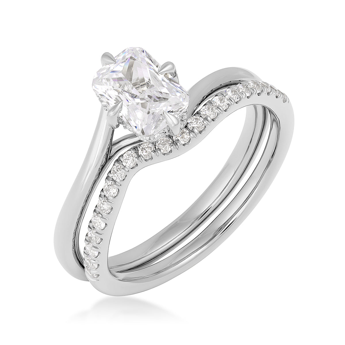14K white gold Premier 1 ct. natural radiant-cut diamond contour wedding set with 1/3 ct. tw. natural diamond accents