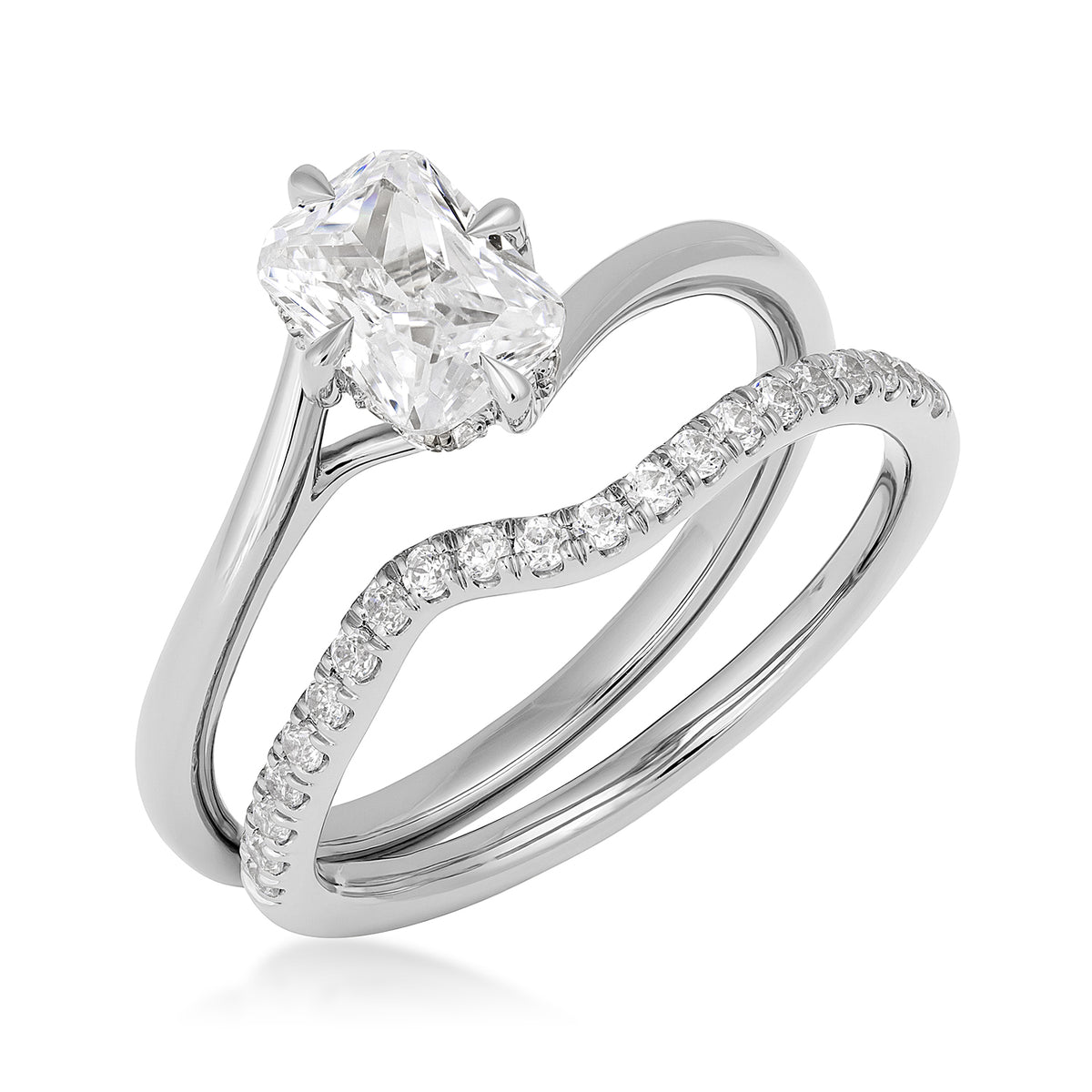 14K white gold Premier 1 ct. natural radiant-cut diamond contour wedding set with 1/3 ct. tw. natural diamond accents