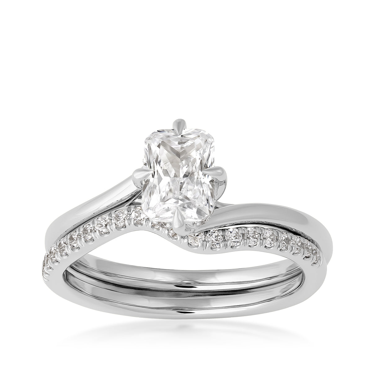 14K white gold Premier 1 ct. natural radiant-cut diamond contour wedding set with 1/3 ct. tw. natural diamond accents