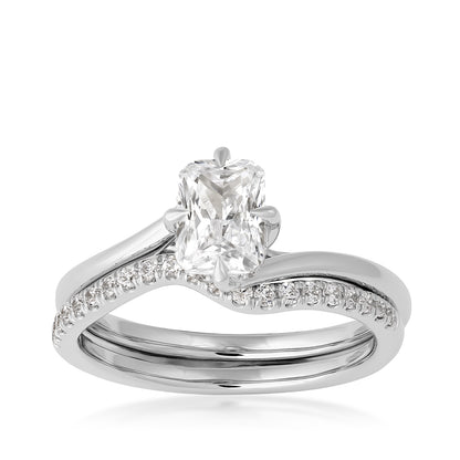 14K white gold Premier 1 ct. natural radiant-cut diamond contour wedding set with 1/3 ct. tw. natural diamond accents