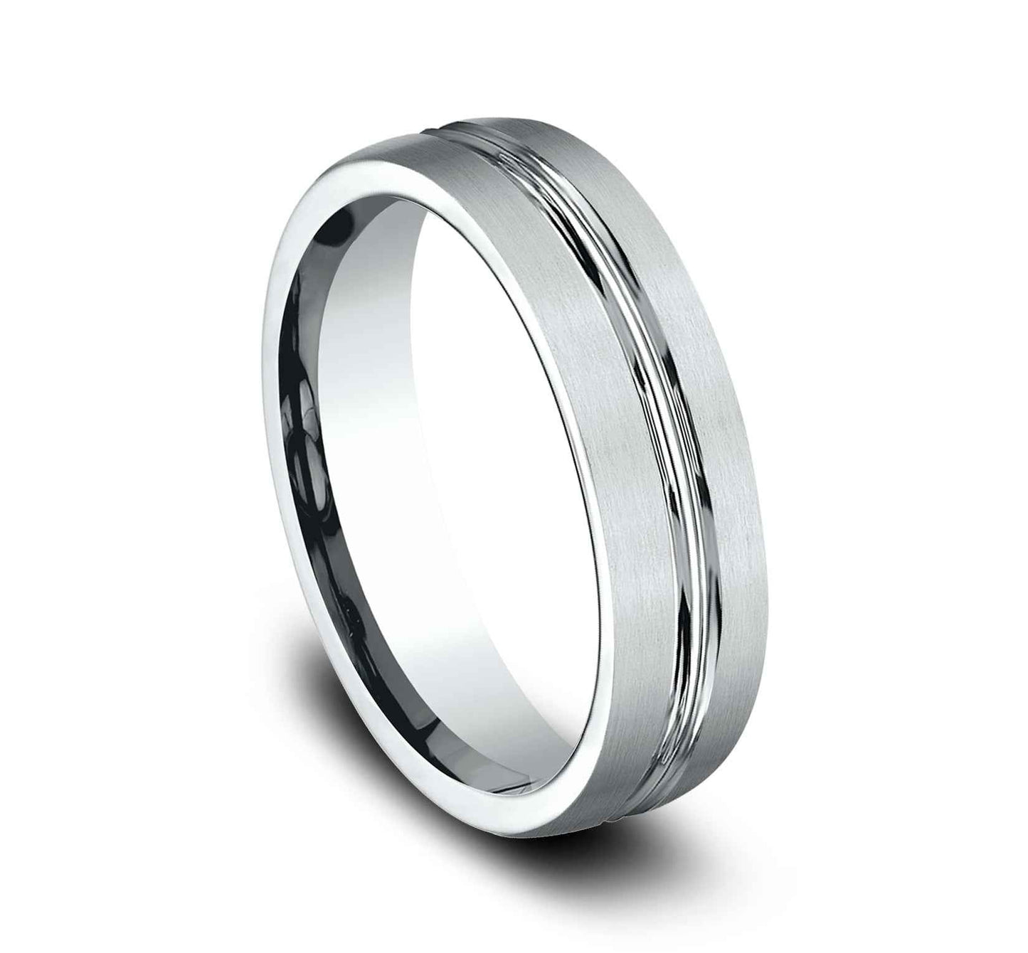 Benchmark Men's Satin Finish Wedding Band in 10K White Gold front view
