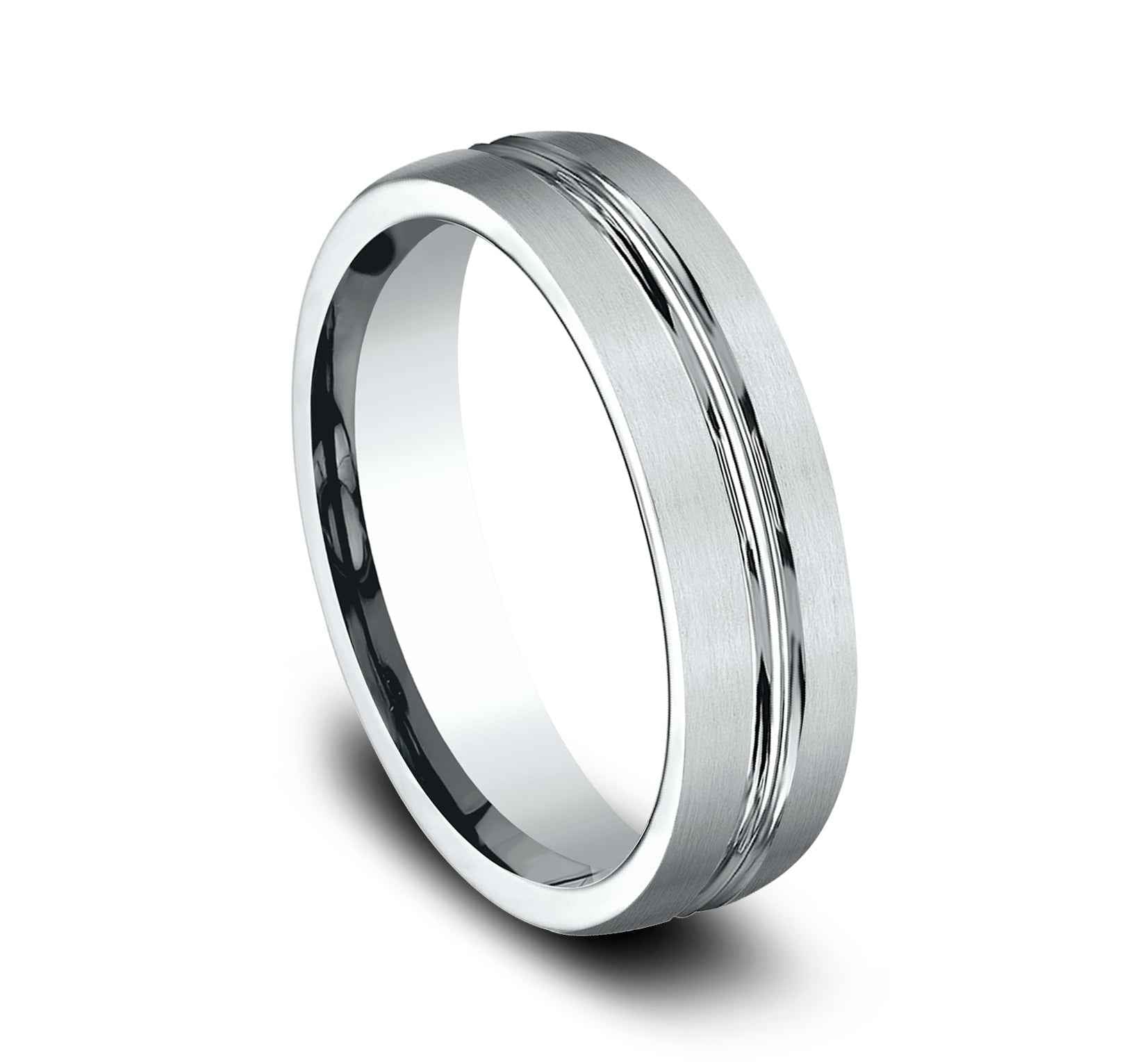 Benchmark Men's Satin Finish Wedding Band in 10K White Gold front view
