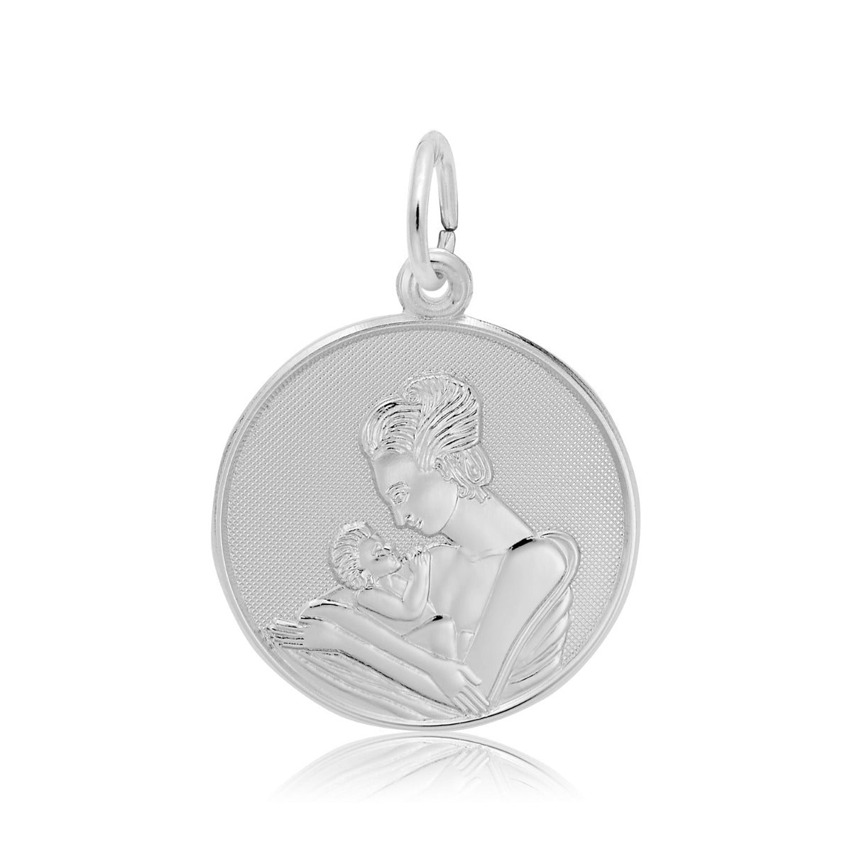 Mother Holding Baby Disc Charm in Sterling Silver