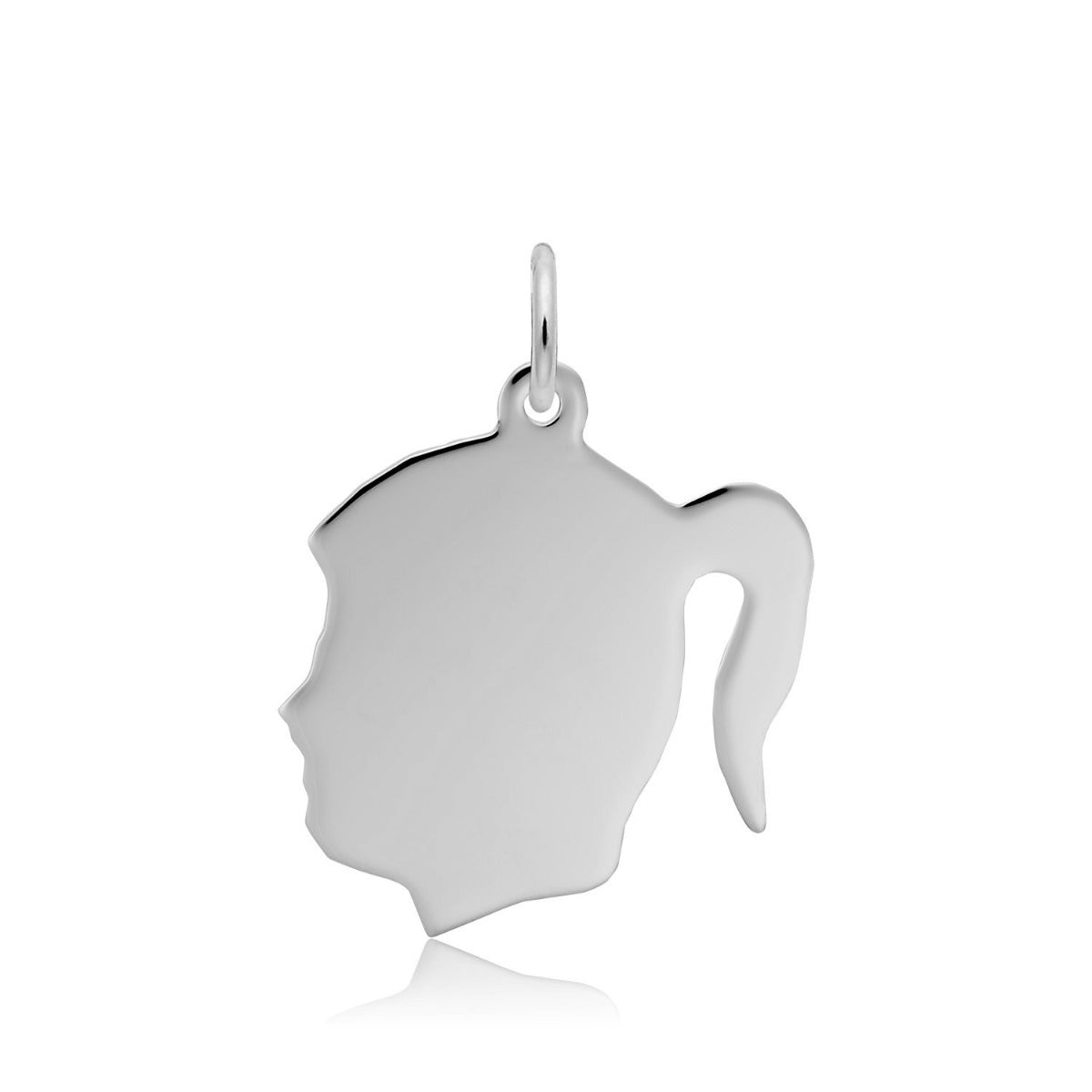 Flat Girlâ€™s Head Charm in Sterling Silver