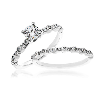 1/2 ct. Round Brilliant Diamond Wedding Set with 1/5 ct. Diamond Bezel & Prong-Set Band in 14K White Gold