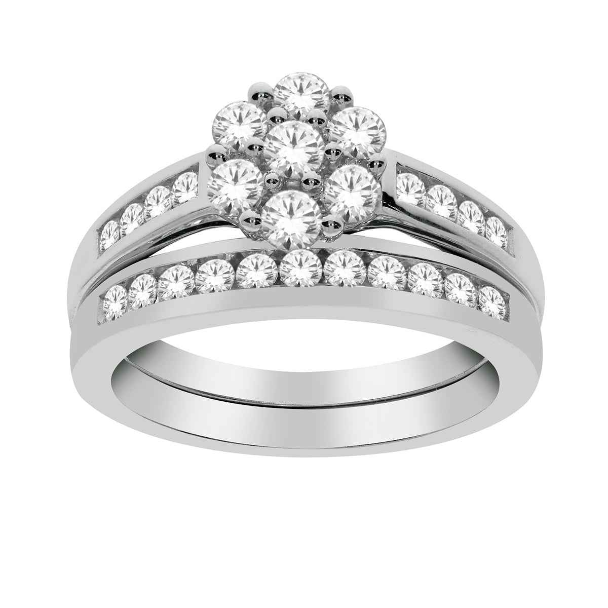 Fairytale 1 ct. tw. Diamond Cluster Wedding Set in 10K White Gold