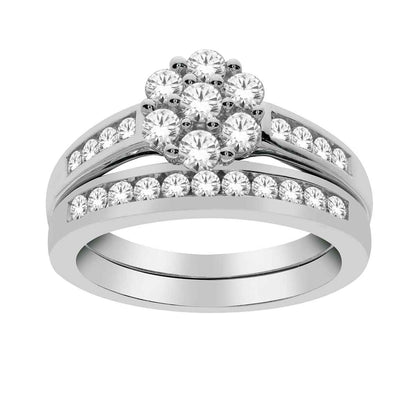 Fairytale 1 ct. tw. Diamond Cluster Wedding Set in 10K White Gold