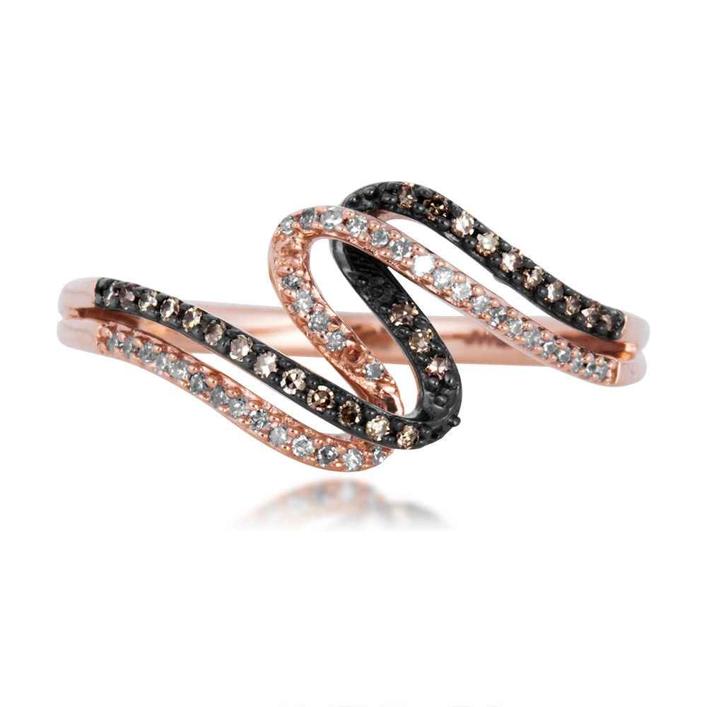 Mocha 1/5 ct. tw. Round Mocha & White Diamond Fashion Ring with Black Rhodium Plated Accent in 10K Pink Gold close-up detail