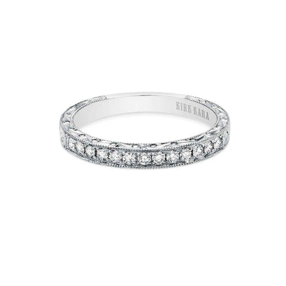 Kirk Kara 1/5 ct. tw. Round Diamond Wedding Band with Filigree Detailing and Vintage Carved Design in 18K White Gold
