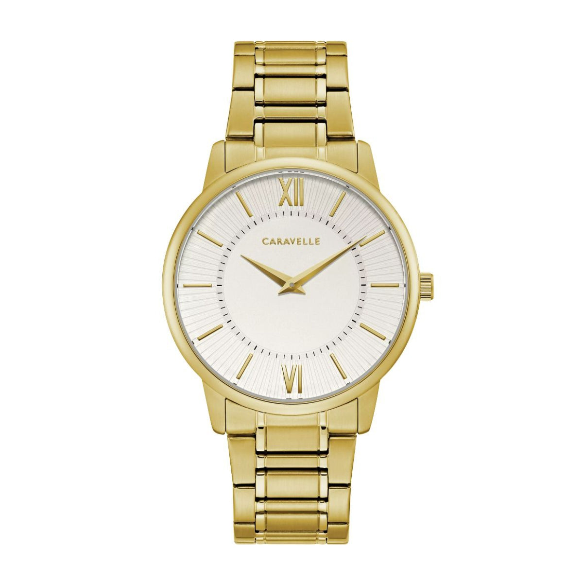 Caravelle Men's Dress Gold-Tone Stainless Steel Watch with Silver Dial