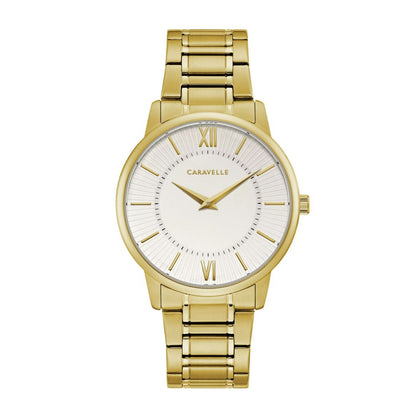 Caravelle Men's Dress Gold-Tone Stainless Steel Watch with Silver Dial
