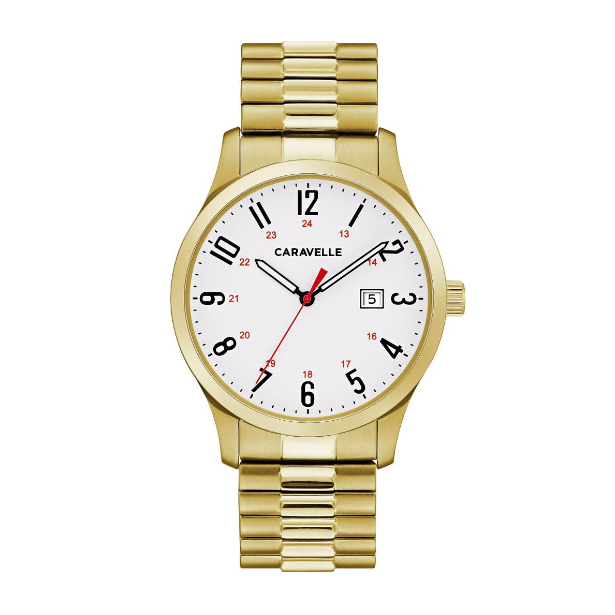 Caravelle Men's Traditional Gold-Tone Stainless Steel Watch with White Dial