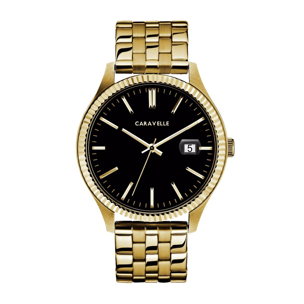 Caravelle Men's Dress Gold-Tone Stainless Steel Watch with Black Dial