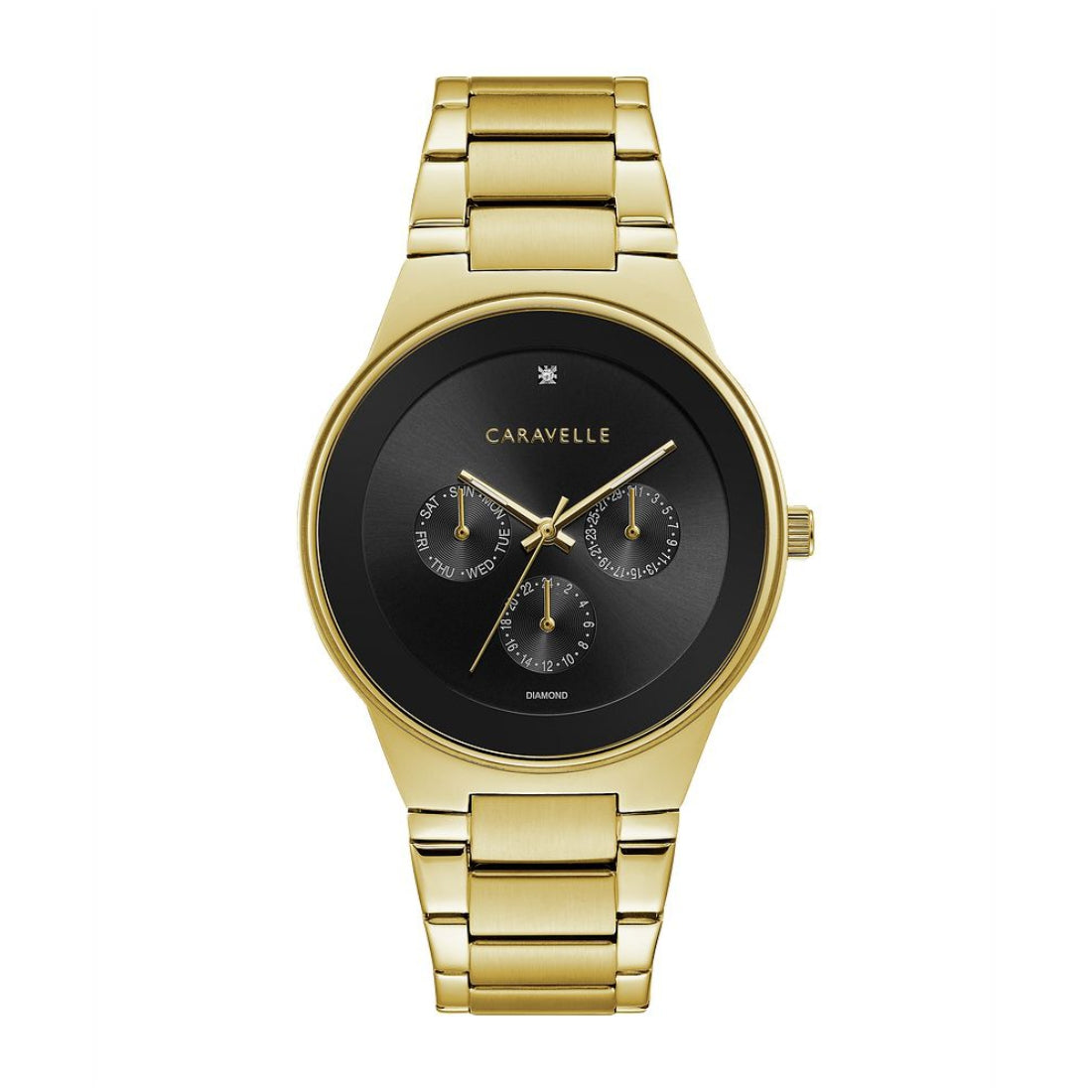 Caravelle Men's Modern Gold-Tone Stainless Steel Watch with Black Dial