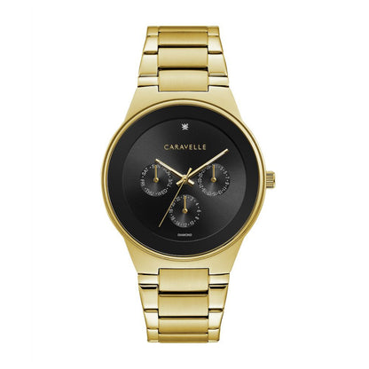 Caravelle Men's Modern Gold-Tone Stainless Steel Watch with Black Dial