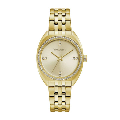 Caravelle Ladies' Retro Gold-Tone Stainless Steel Watch with Champagne Dial