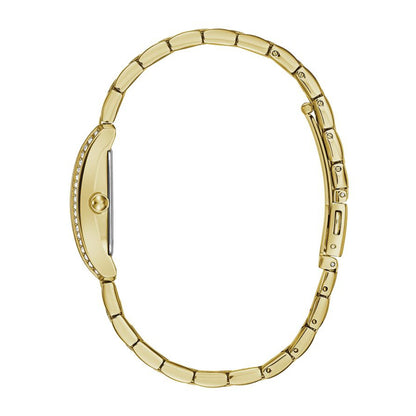 Caravelle Ladies' Dress Gold-Tone Stainless Steel Watch with Pave Black Crystal Dial front view