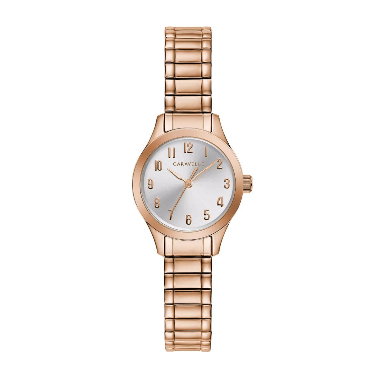 Caravelle Ladies' Traditional Pink Gold-Tone Stainless Steel Watch with Silver Dial