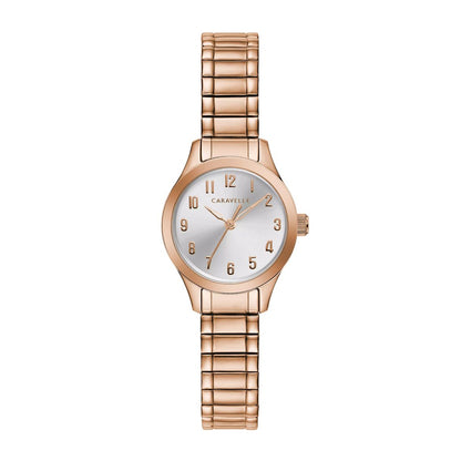 Caravelle Ladies' Traditional Pink Gold-Tone Stainless Steel Watch with Silver Dial