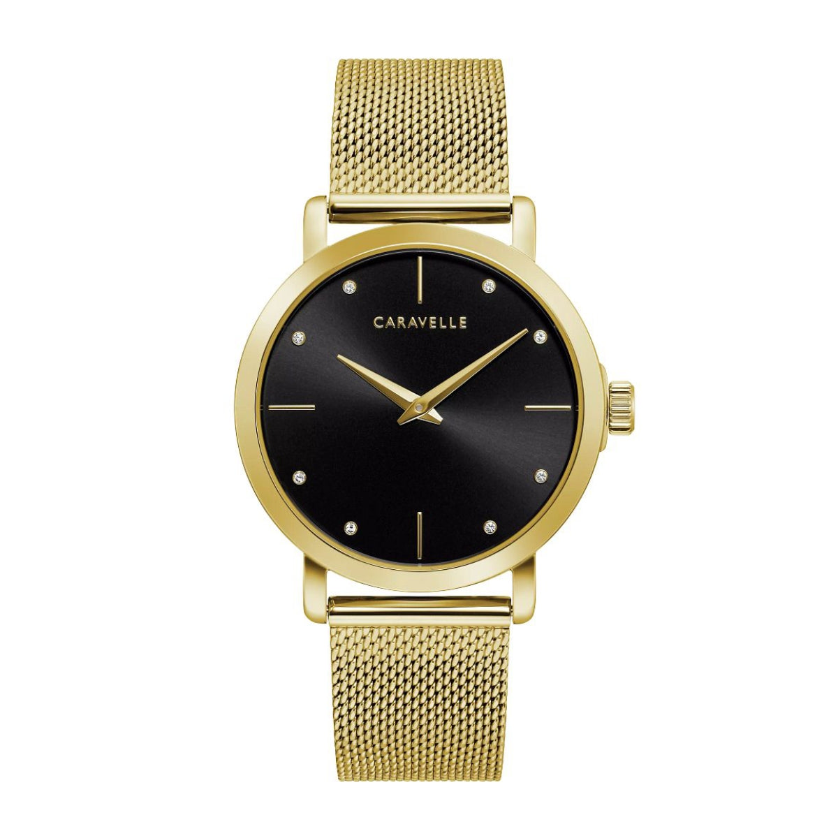 Caravelle Ladies' Min Max Gold-Tone Stainless Steel Watch with Black Dial