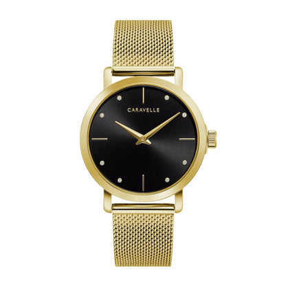 Caravelle Ladies' Min Max Gold-Tone Stainless Steel Watch with Black Dial