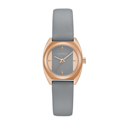 Caravelle Ladies' Sport Pink Gold-Tone Stainless Steel Watch with Gray Dial & Gray Leather Strap