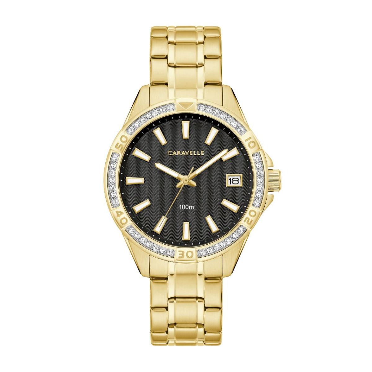 Caravelle Ladies' Aqualuxx Gold-Tone Stainless Steel Watch with Black Dial