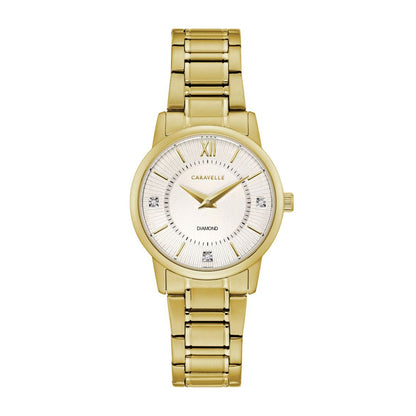 Caravelle Ladies' Dress Gold-Tone Stainless Steel Watch with Silver Dial