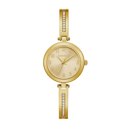 Caravelle Ladies' Dress Gold-Tone Stainless Steel Champagne Dial Watch & Bracelet Set