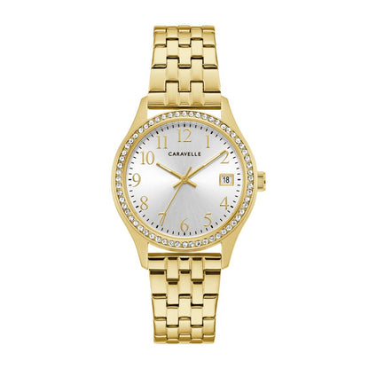 Caravelle Ladies' Classic Gold-Tone Stainless Steel Silver Dial Watch & Bracelet Set
