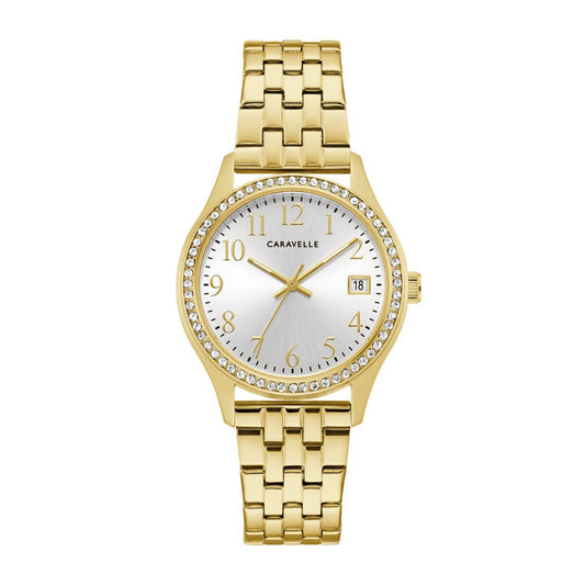 Caravelle Ladies' Classic Gold-Tone Stainless Steel Silver Dial Watch & Bracelet Set