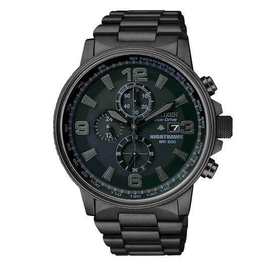 Citizen Men's NightHawk Blackout Chronograph Watch with Stainless Steel Link Band