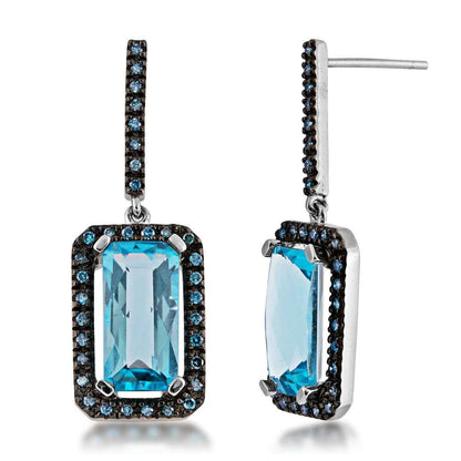 Blue Topaz and 3/8 ct. tw. Treated Blue Diamond Earrings in 14K White Gold