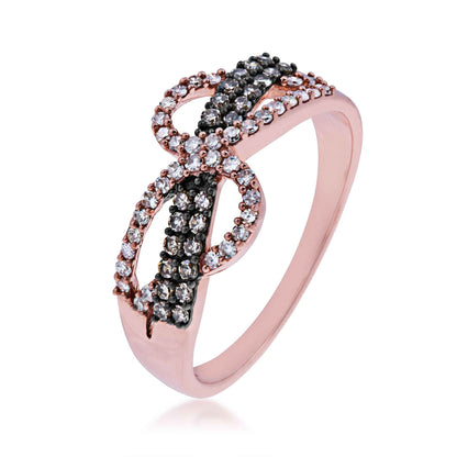 3/8 ct. tw. Mocha & White Diamond Fashion Ring with Black Rhodium Plating Center Accent in 10K Pink Gold front view