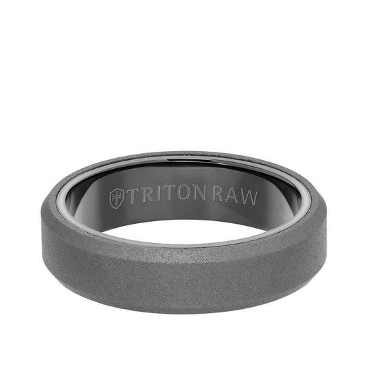 Triton Men's 6mm Tungsten Raw Beveled Edge Wedding Ring With Matte Finish and Black Interior