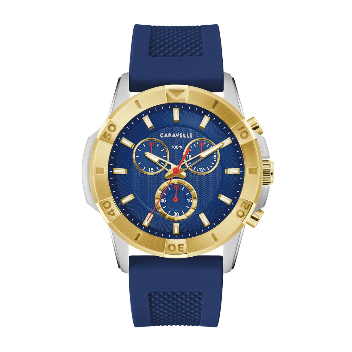 Caravelle Men's Aqualuxx Two-Tone Stainless Steel Watch with Blue Dial & Blue Silicone Strap