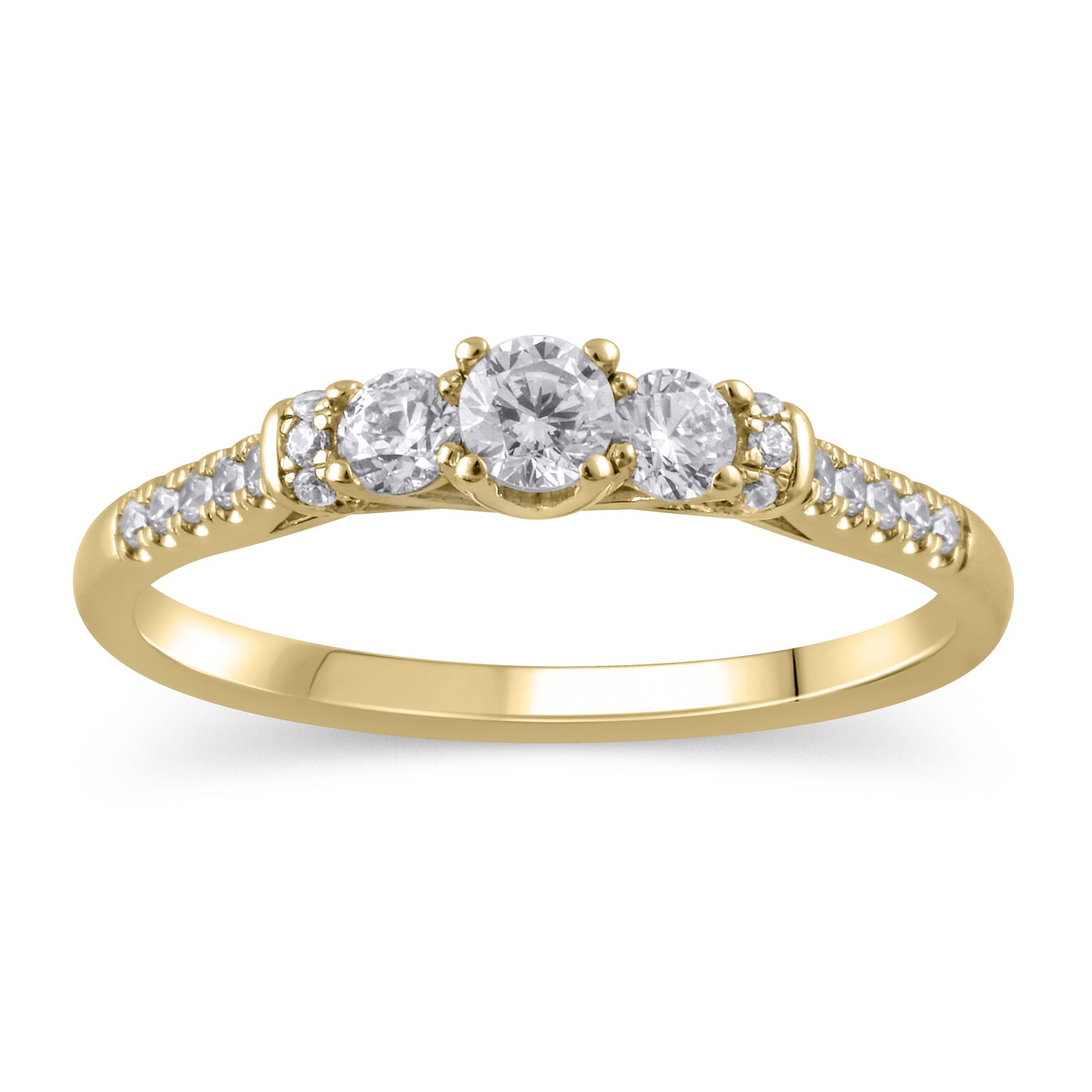 1/2 ct. tw. 3 Stone Round Brilliant Wedding Set in 10K Yellow Gold