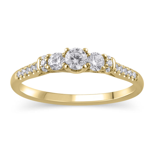 1/2 ct. tw. 3 Stone Round Brilliant Wedding Set in 10K Yellow Gold