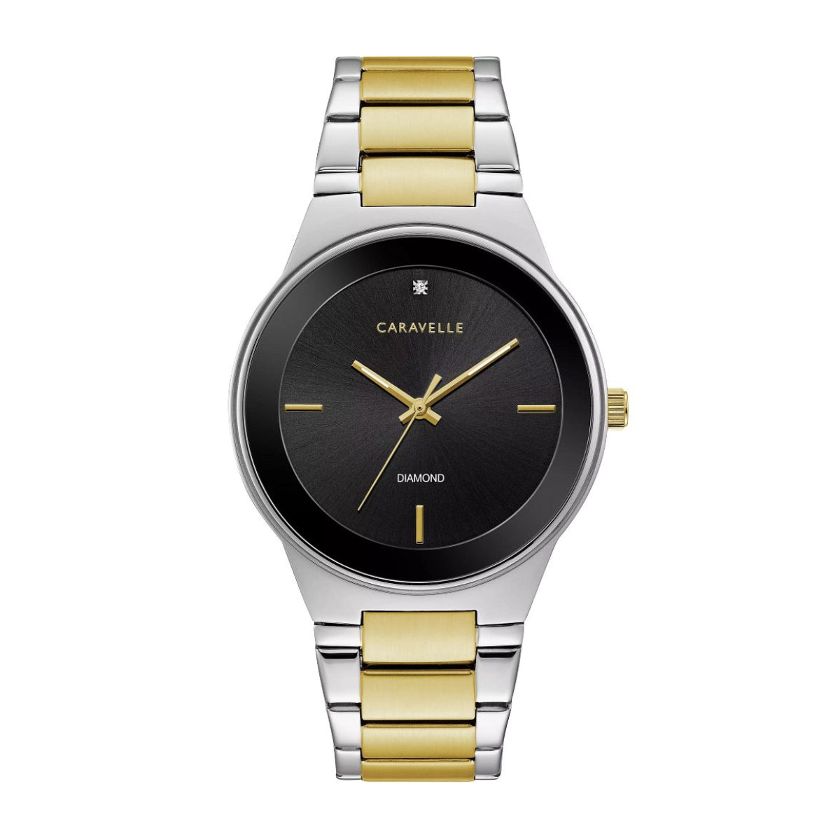 Caravelle Men's Modern Two-Tone Stainless Steel Watch with Black Dial