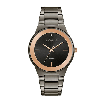 Caravelle Men's Modern Gunmetal Stainless Steel Watch with Black Dial