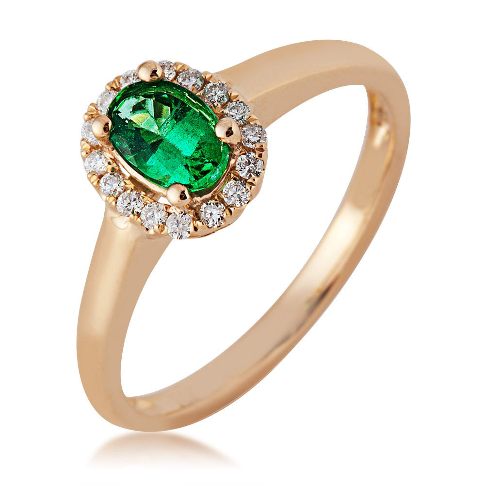 Emerald and 1/10 ct. tw. Round Diamond Halo Fashion Ring in 10K Yellow Gold front view