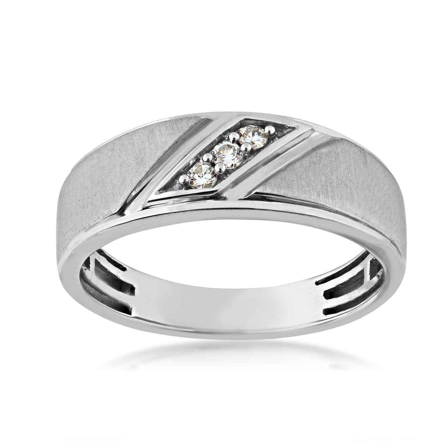 Men's 1/10 ct. tw. Round Triple Diagonal Diamond Wedding Ring with Brushed Center in 10K White Gold