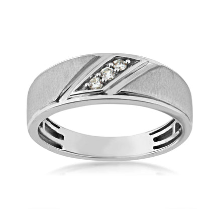 Men's 1/10 ct. tw. Round Triple Diagonal Diamond Wedding Ring with Brushed Center in 10K White Gold