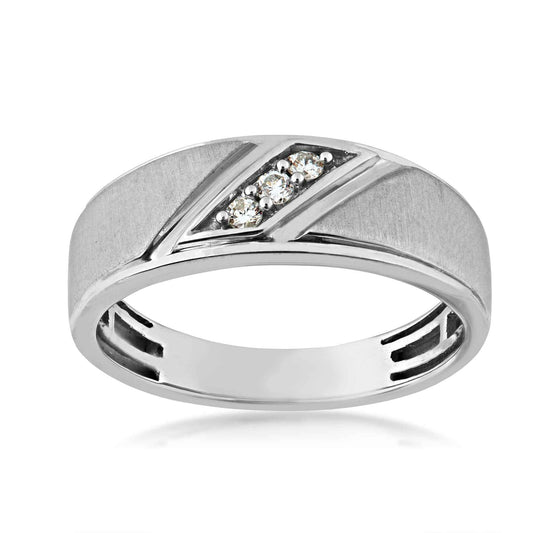 Men's 1/10 ct. tw. Round Triple Diagonal Diamond Wedding Ring with Brushed Center in 10K White Gold