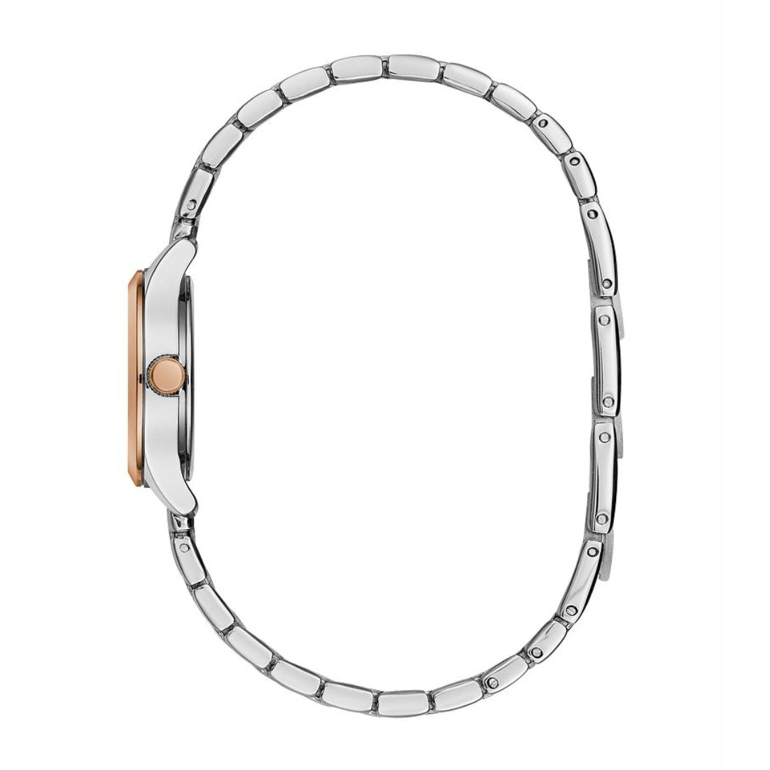 Caravelle Ladies' Traditional Two-Tone White & Pink Stainless Steel Watch with Silver Dial front view