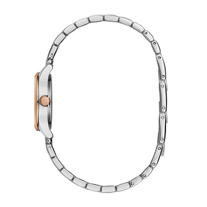 Caravelle Ladies' Traditional Two-Tone White & Pink Stainless Steel Watch with Silver Dial front view