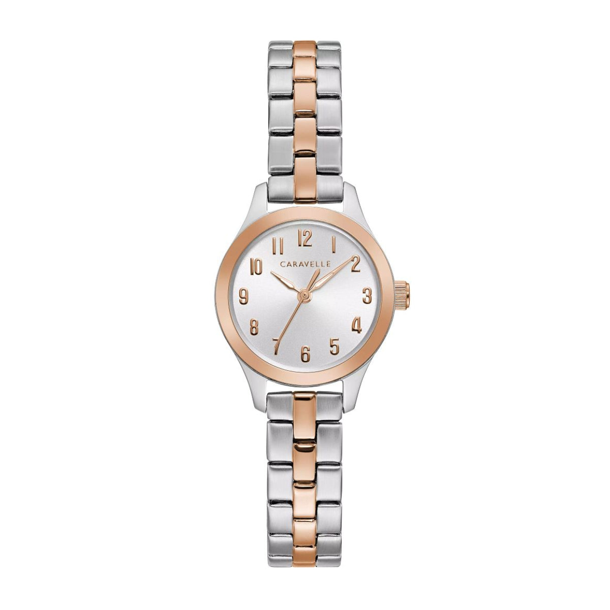 Caravelle Ladies' Traditional Two-Tone White & Pink Stainless Steel Watch with Silver Dial