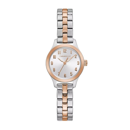 Caravelle Ladies' Traditional Two-Tone White & Pink Stainless Steel Watch with Silver Dial