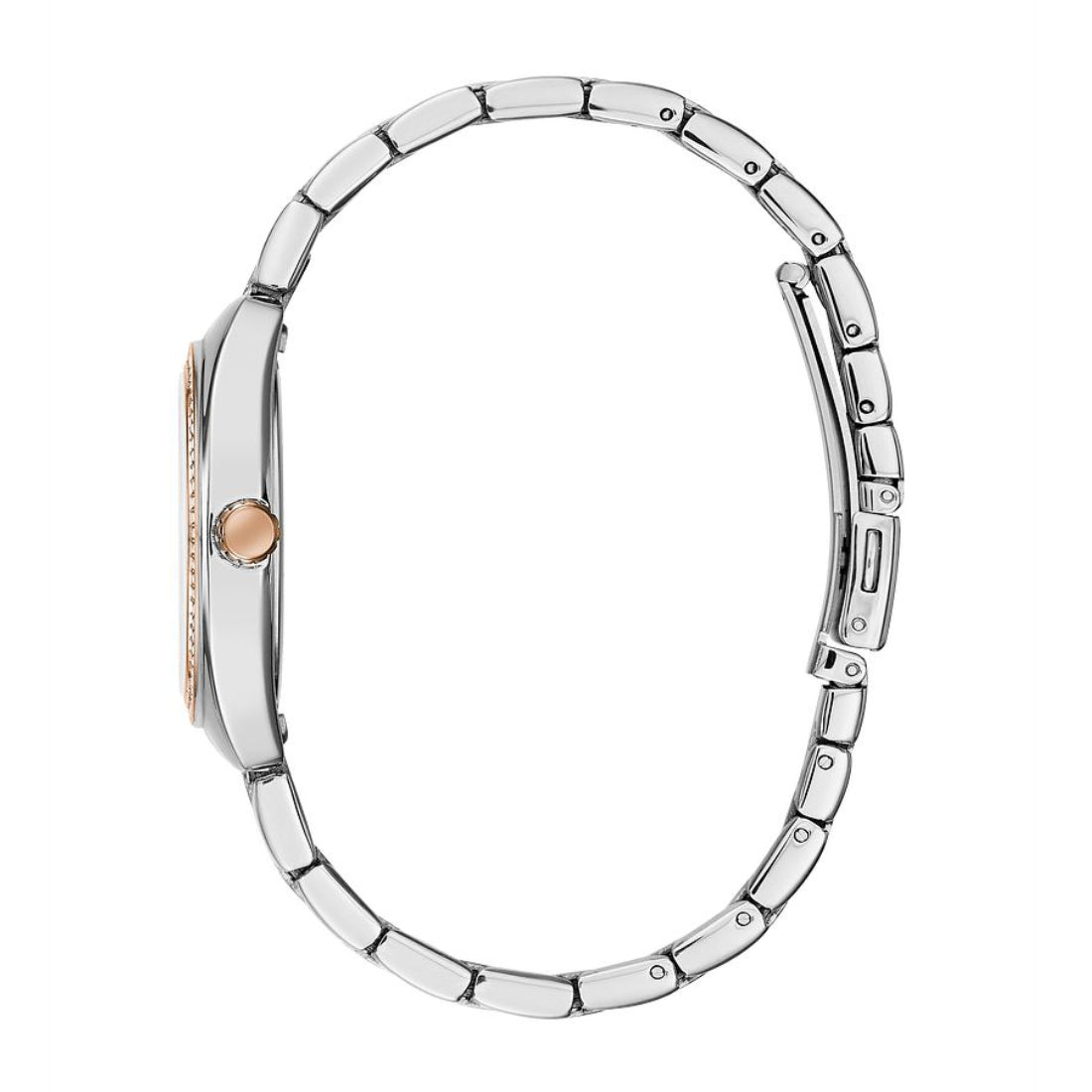 Caravelle Ladies' Retro Two-Tone White & Pink Stainless Steel Watch with Silver Dial front view