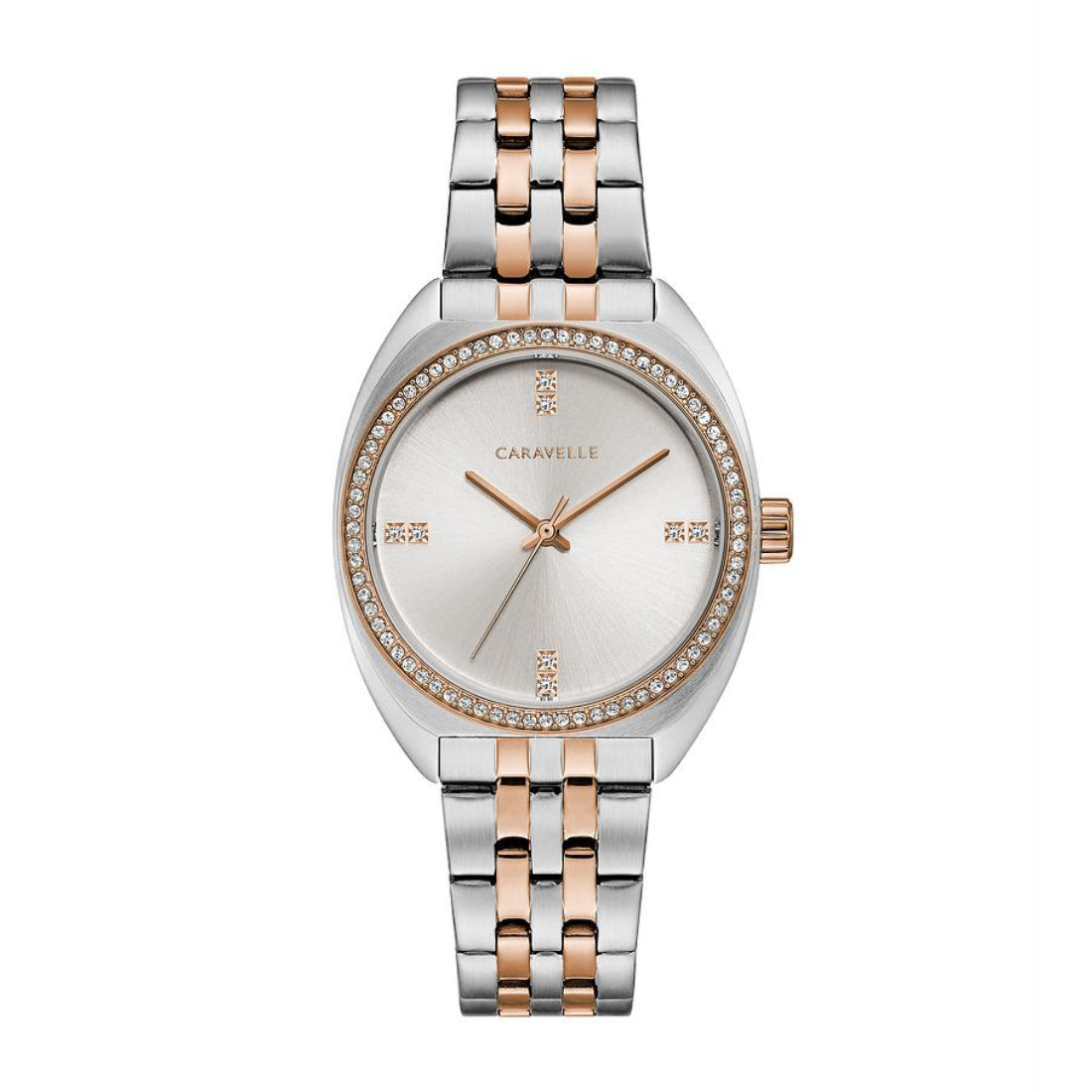 Caravelle Ladies' Retro Two-Tone White & Pink Stainless Steel Watch with Silver Dial